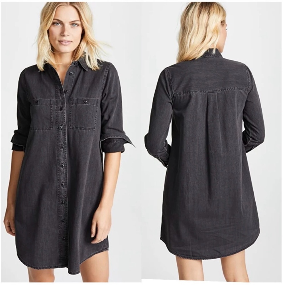 Madewell Washed Black Button-Front Shirt Dress Kelsey Wash Sz XS 100% cotton